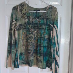 Bleu Peasant Top with Sequins sz s